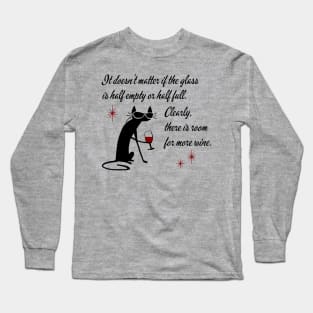 Room for More Wine Funny Quote with Black Cat Long Sleeve T-Shirt